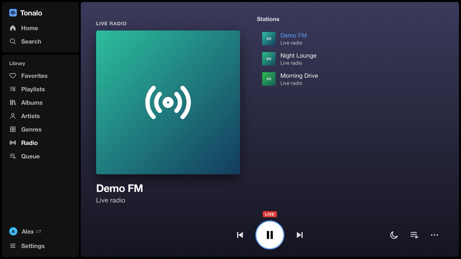 A radio station playing live